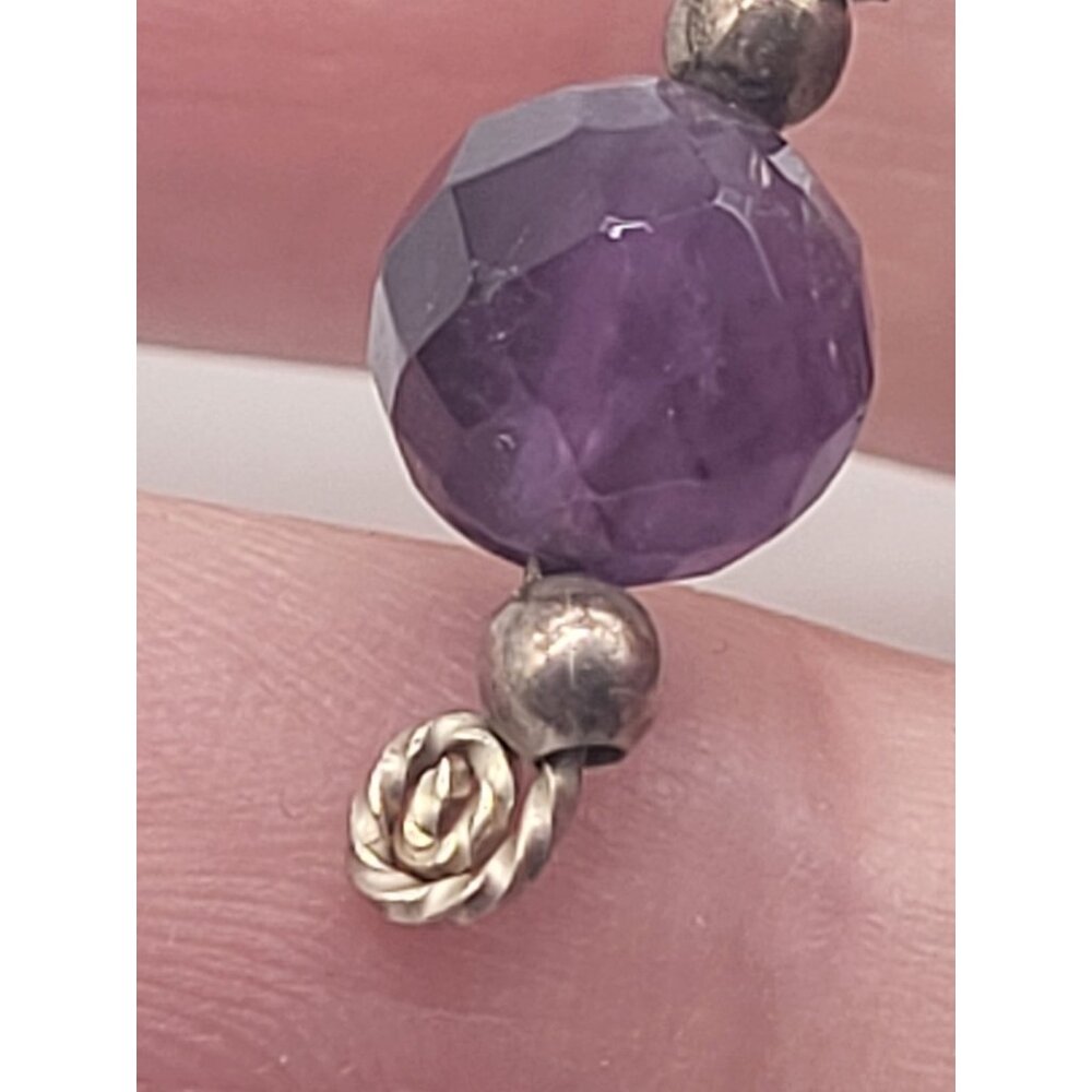 VTG 925 Sterling Silver and Amethyst Faceted Bead Dangle Drop Earrings - Picture 3 of 8